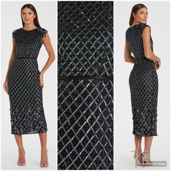 Mac Duggal 5776 Womens HIGH NECK DRESS W/ CRYSTAL FRINGE DETAIL - Picture 1 of 14